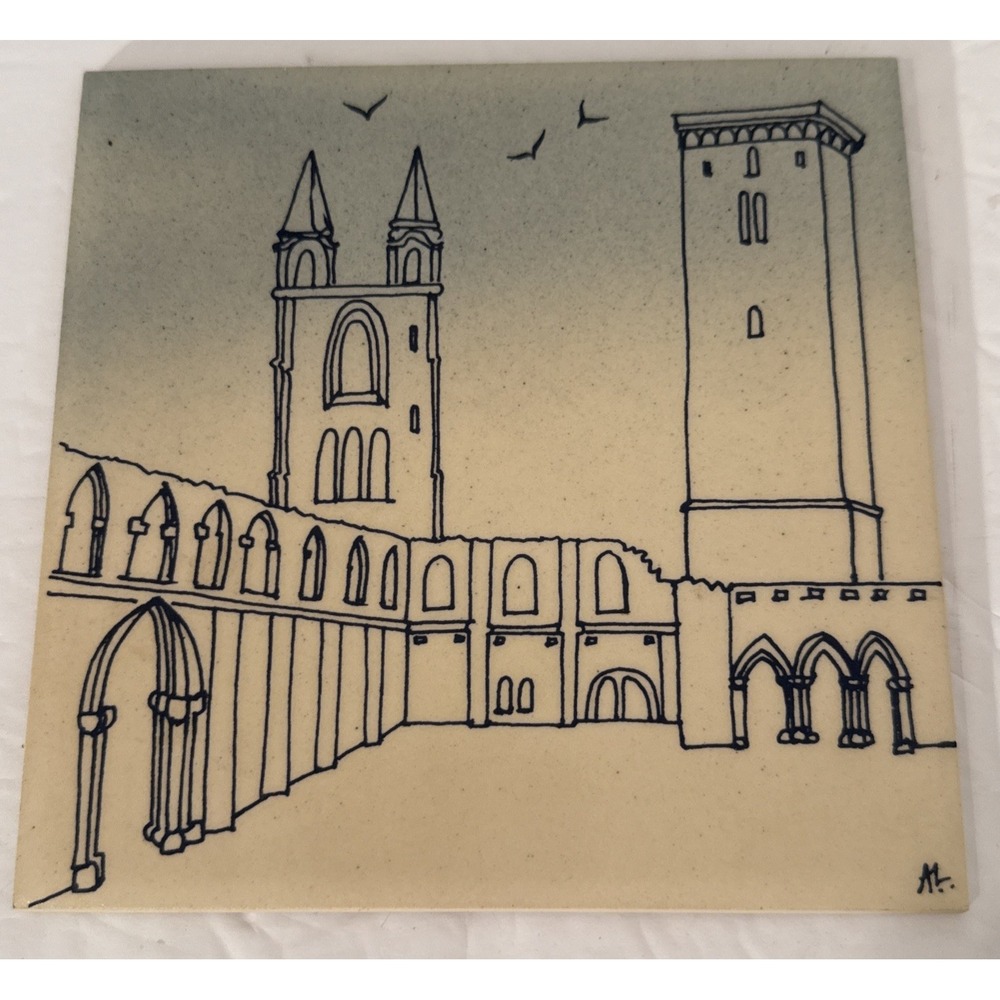 VTG St Andrews Cathedral Ceramic Tile Trivet H&R Johnson-England-Art-Signed-6x6